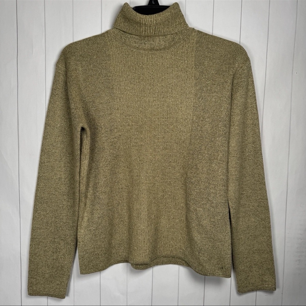VTG River Art Metallic Knit Turtleneck Sweater Classy Modest Minimalist Chic‎ S